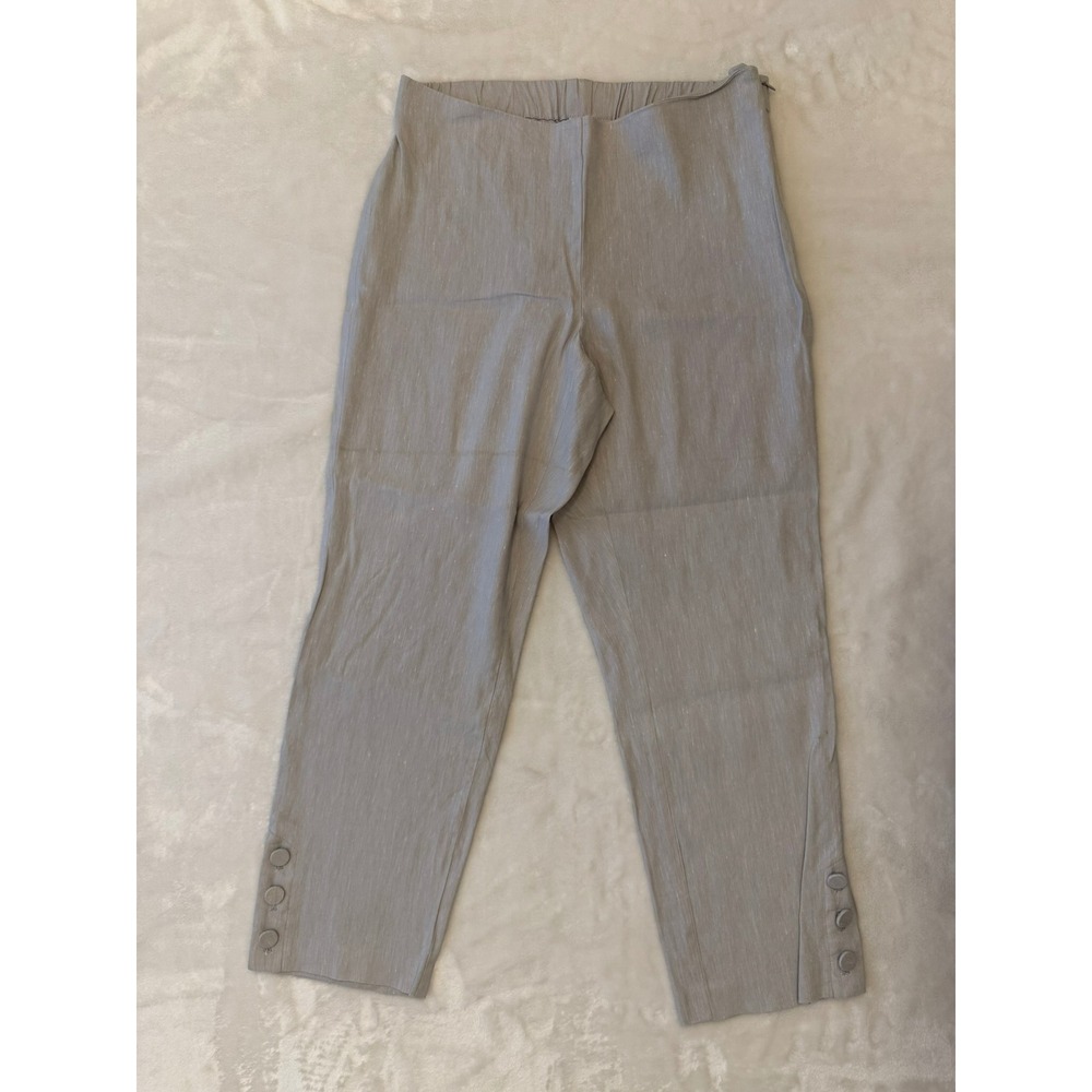J.Jill Linen Stretch Cropped Pants Gray Side Zip Button Hem Women's Size S